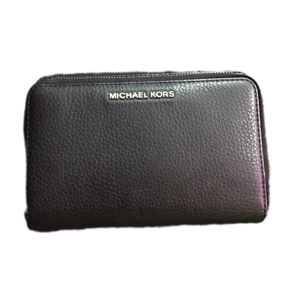 Michael Kors Black Pebbled Leather Zip Clutch